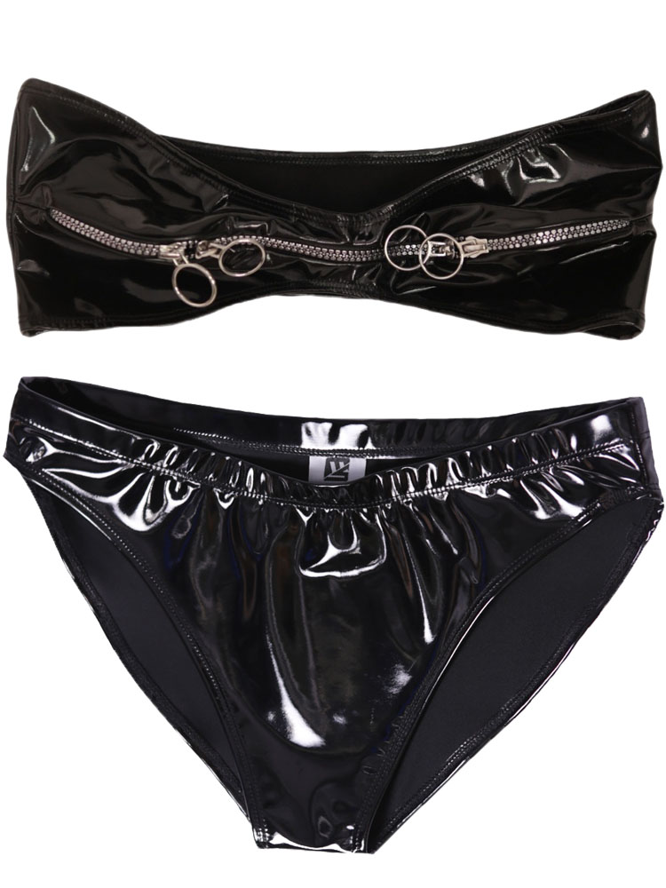 Thong Bikini Women - Islak Görünümlü PVC Kıyafet Fermuarlı Büstiyer