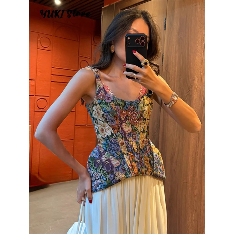 Corset Waist Cinch - Çiçek Desenli Beli Büzgülü Kadın Korseli